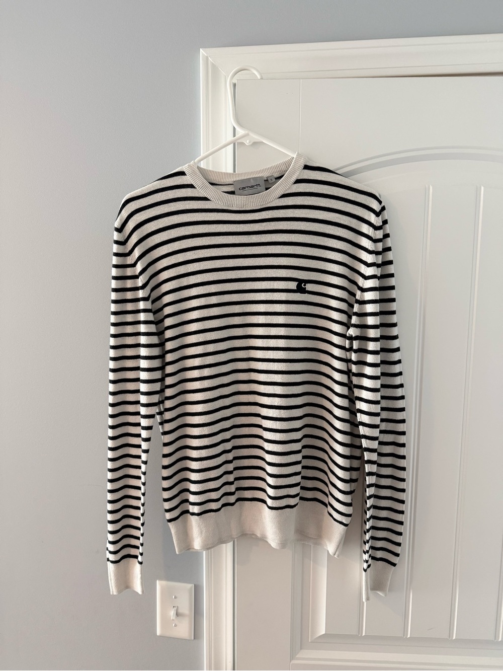 Carhartt Black and White Striped Men's Crewneck Sweater